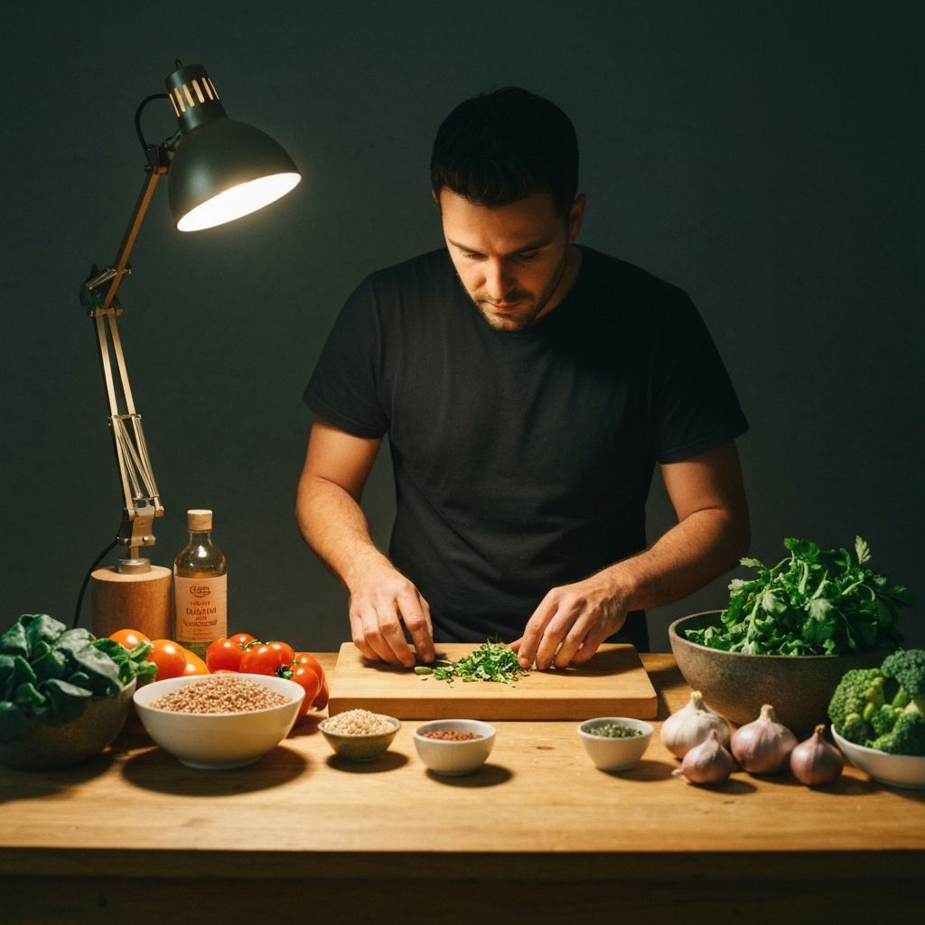Fresh organic vegetables and whole grains prepared on wooden surface